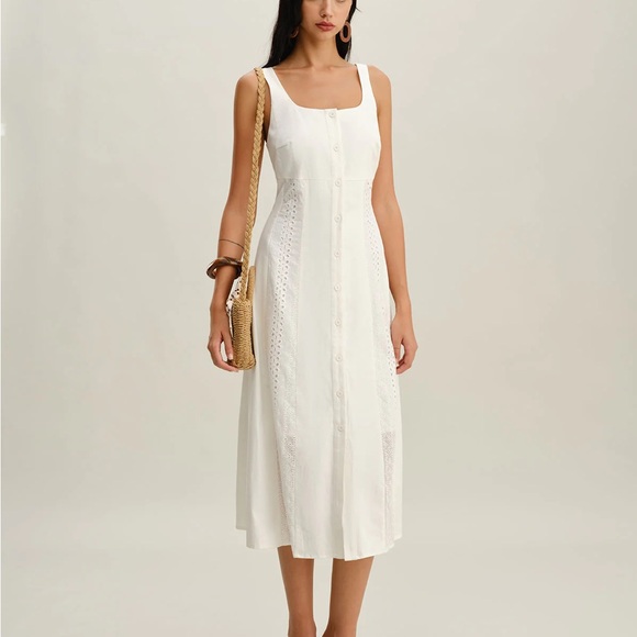 RIHOAS Dresses & Skirts - White Square Neck Button Slip Midi Dress